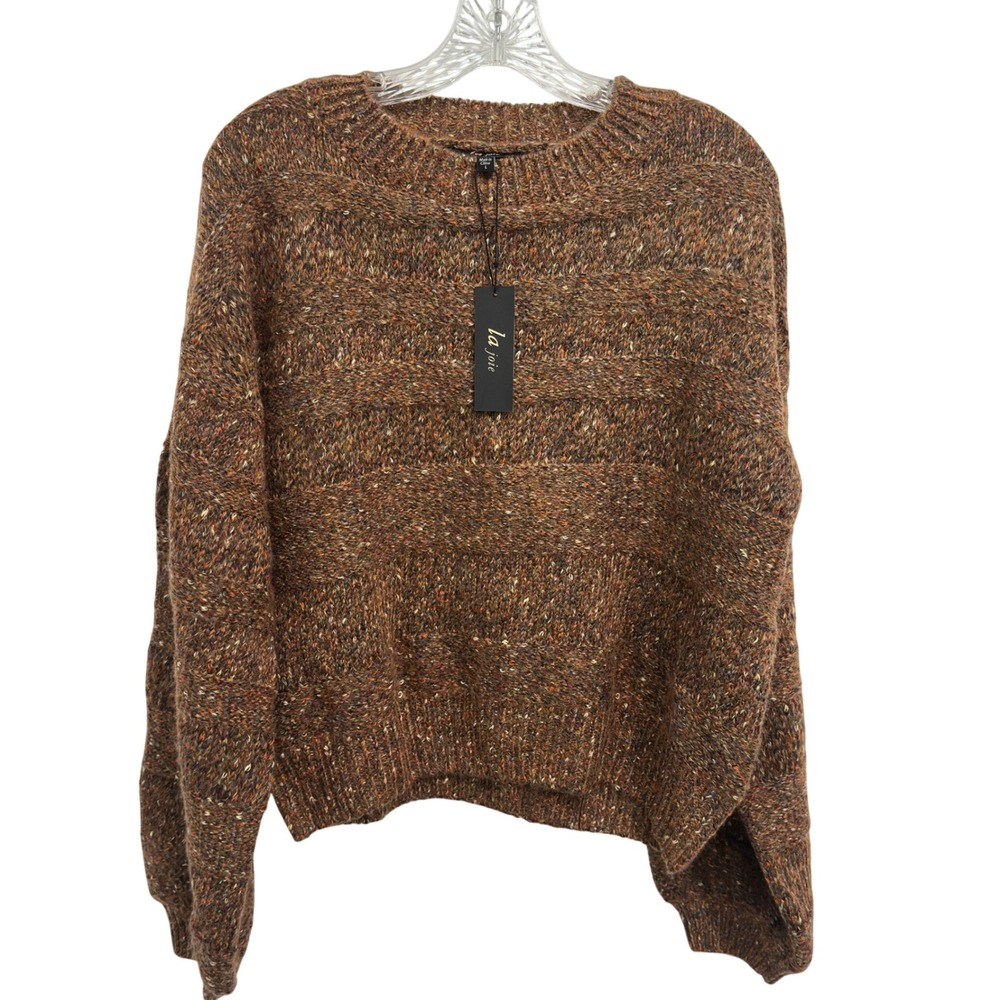 NWT La Joie Womens Crewneck Sweater Brown Multi Marl Knit Wool Blend Fall Large